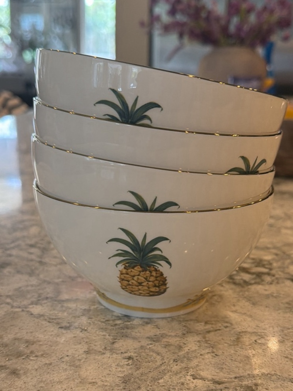 Lenox British Colonial Bamboo Pineapple Rice Bowls Set of 4 | 5.5” Porcelain